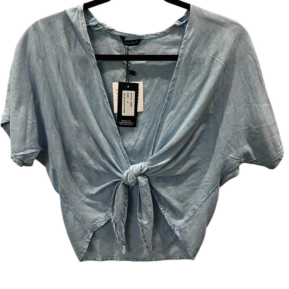 Sim & Sam Front Tie Blue Chmbray Shrug Size S